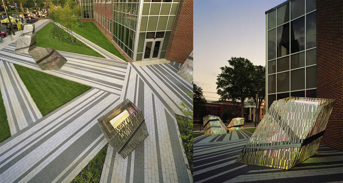 这些条码的美陈设计不但会发光,还有城市地标的意义所在