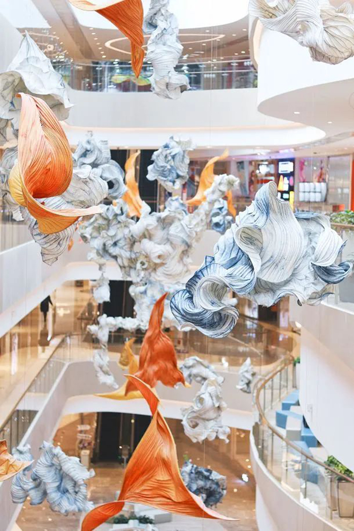 纯亚麻制成的商场艺术展览活动装置牵引起了自然和人文的形态