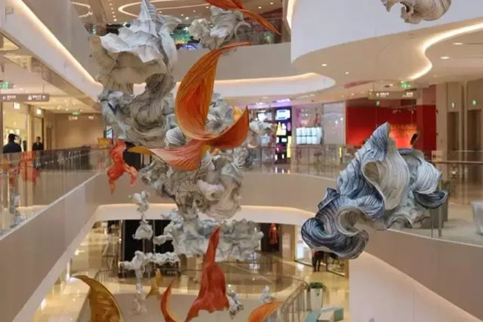 纯亚麻制成的商场艺术展览活动装置牵引起了自然和人文的形态