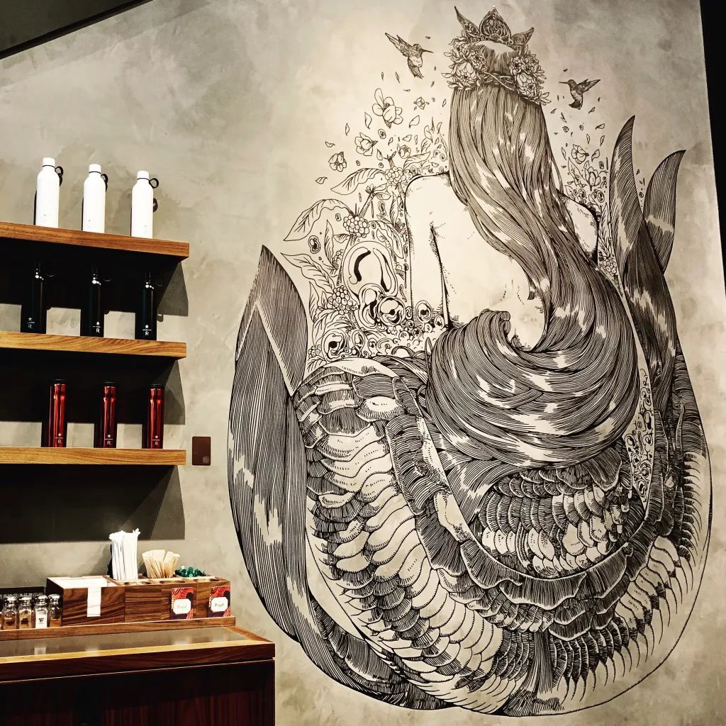 星巴克美人鱼艺术主题展览活动装置的茶云很萌萌哒